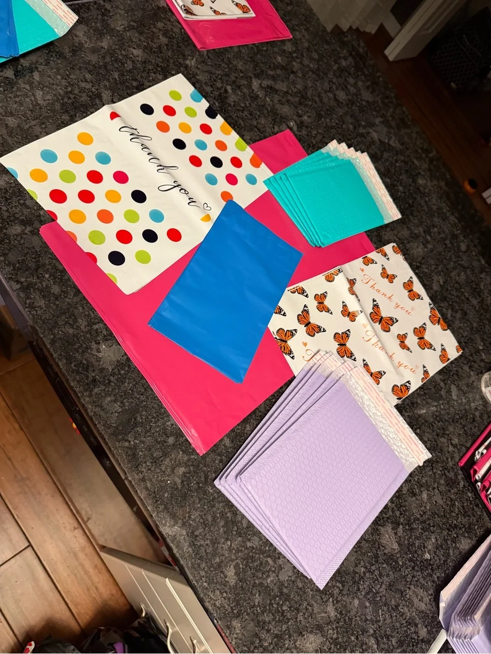 Bundle of 35 Poly & Bubble Mailers Assorted Sizes & Colors Butterfly & Dot Set